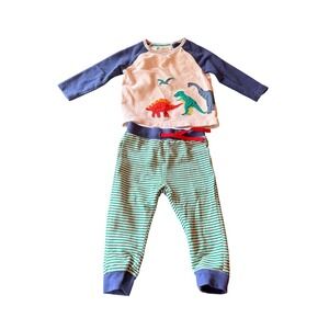 Baby Boden 2pc Set Blue Green Dinosaur Raglan Top Striped Joggers 12-18M
